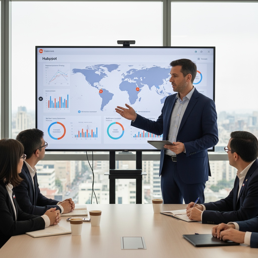 Consultor de Revenue Operations explicando estrategia de expansión regional a exportadores chilenos B2B con datos de HubSpot.