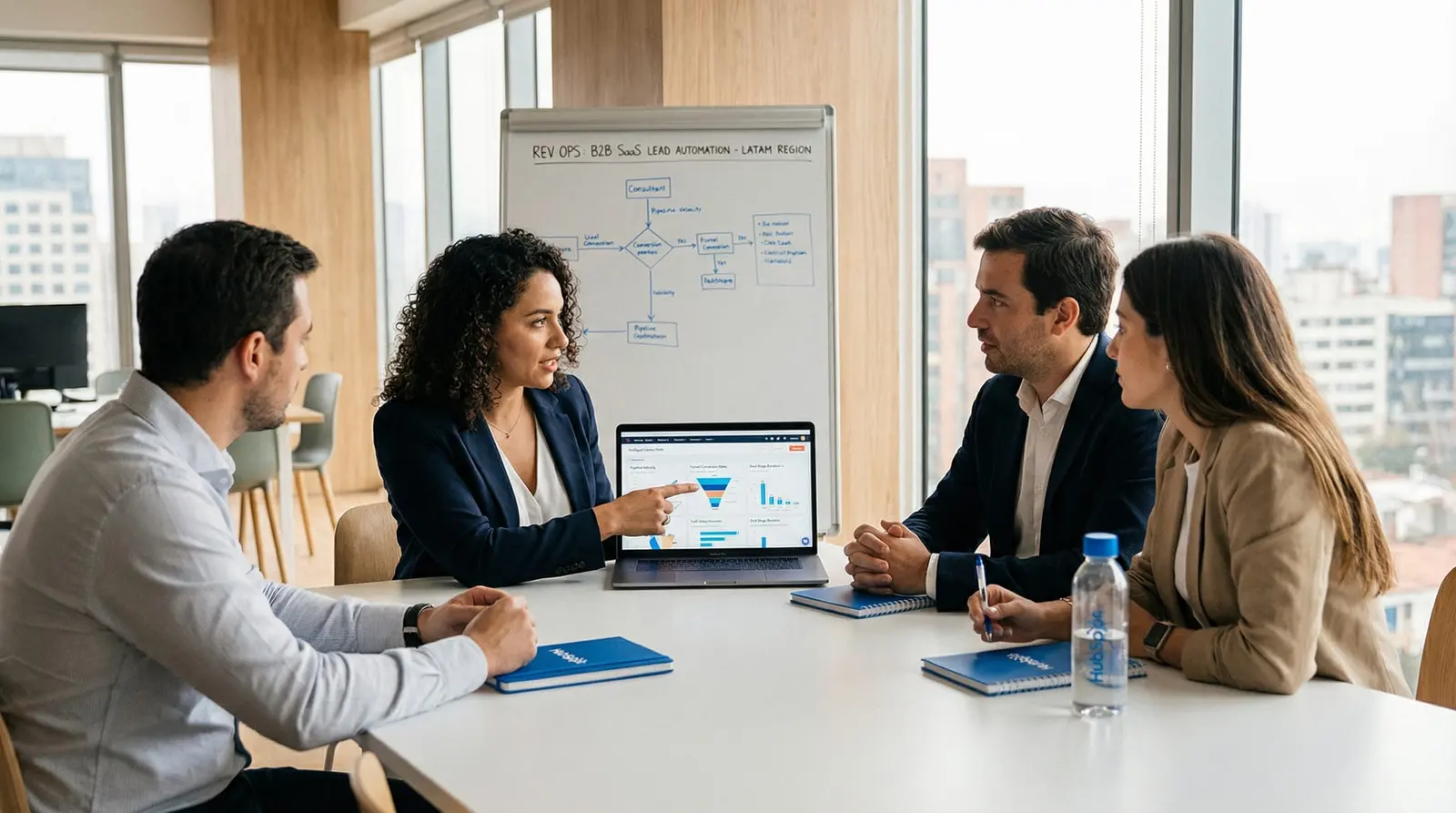 Consultoría de Revenue Operations analizando automatización de leads en HubSpot para empresas SaaS B2B en Latinoamérica.