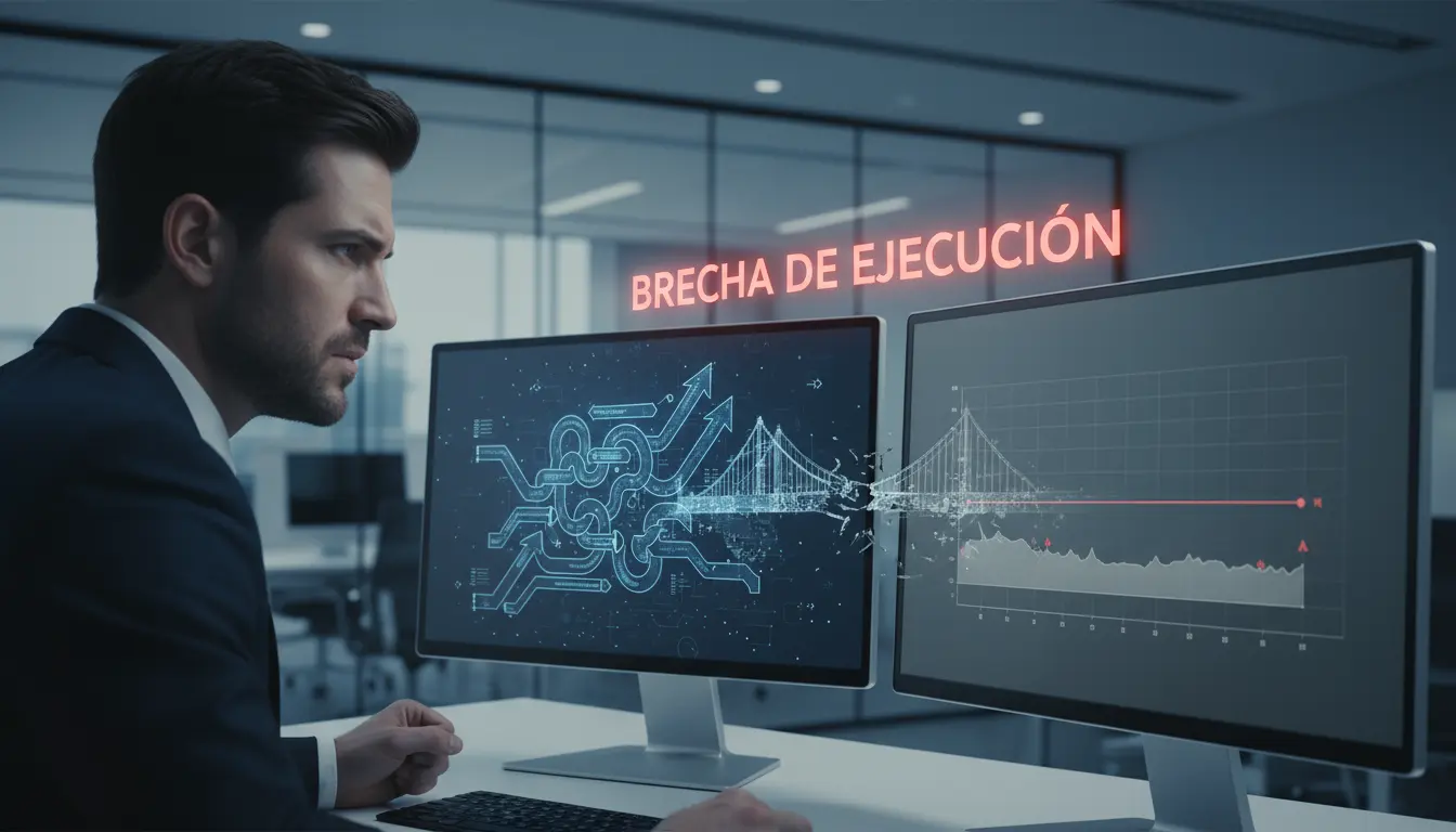 Gráfico mostrando la brecha entre la estrategia Go-to-Market y los resultados reales, con soluciones de ejecución y HubSpot.