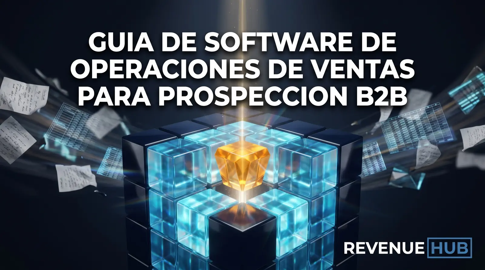 Representación visual de un equipo comercial B2B colaborando con un software de operaciones de ventas centralizado en una pan