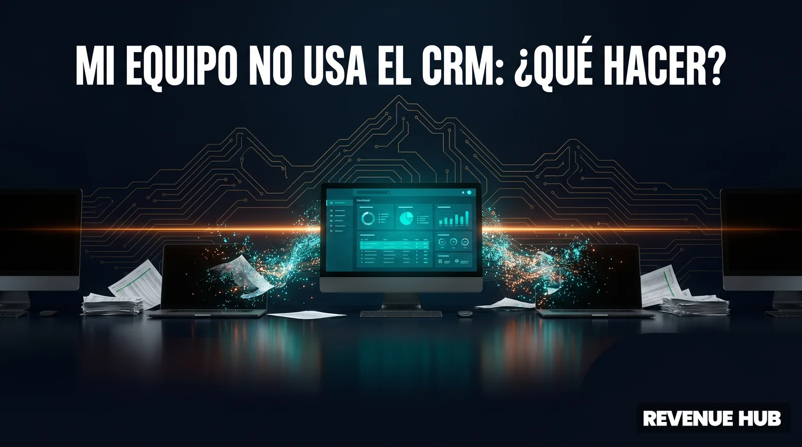 Pantalla de CRM iluminada absorbiendo planillas de Excel, adopción de CRM en equipos de venta B2B