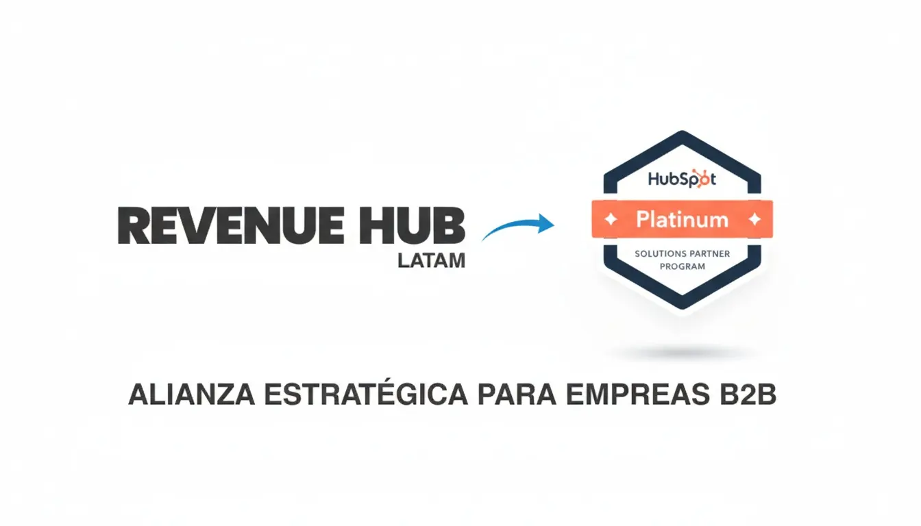 Logo de Revenue Hub Latam junto al logo de HubSpot Platinum Partner, simbolizando la alianza estratégica para empresas B2B